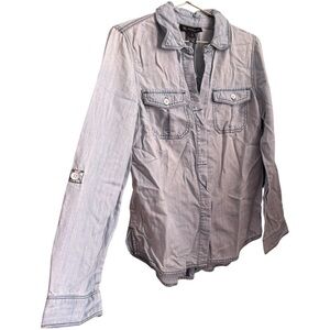 5for20 INC International Concepts light denim chambray button down v-neck blouse